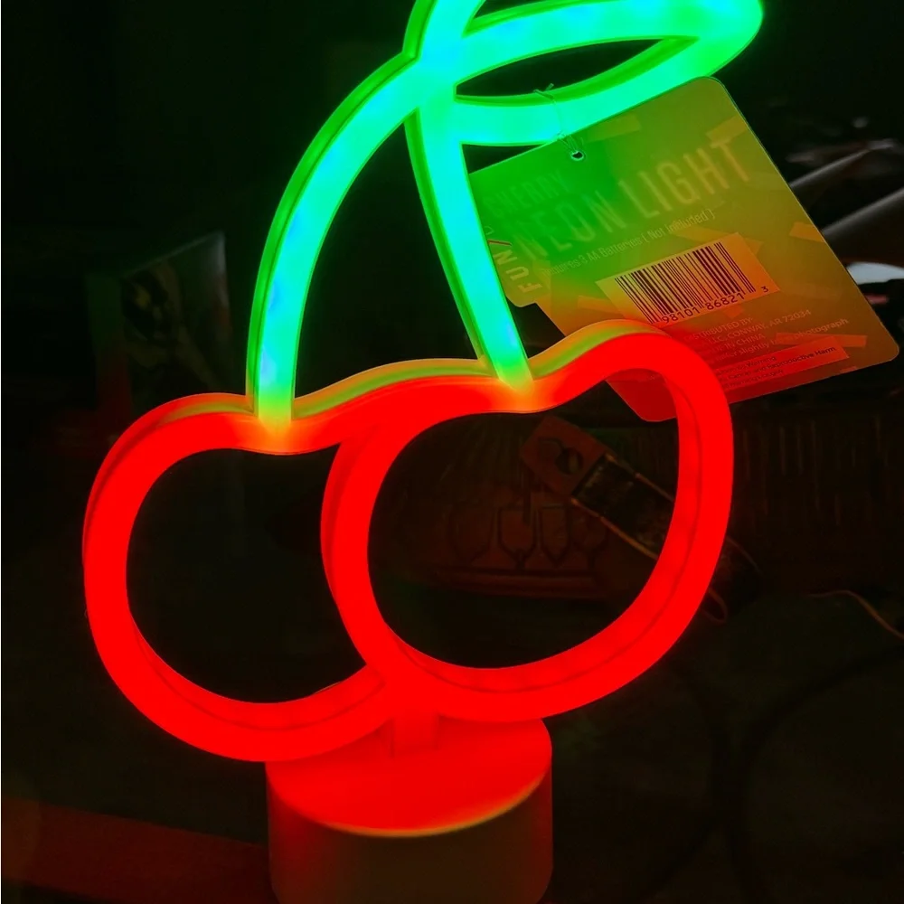 Neon Light * Cherry * Accent Light - Red & Green Plastic 10” Desktop